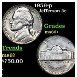 1956-p Jefferson Nickel 5c Grades GEM++ Unc
