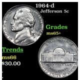 1964-d Jefferson Nickel 5c Grades GEM+ Unc