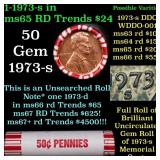 BU Shotgun Lincoln 1c roll, 1973-s 50 pcs Bank Wra