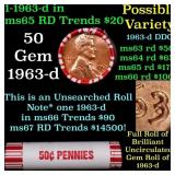 BU Shotgun Lincoln 1c roll, 1969-p 50 pcs Bank Wra