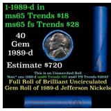 BU Shotgun Jefferson 5c roll, 1989-d 40 pcs Bank $
