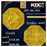 1871 California Fractional Gold 50c BG-924 ms63 SE