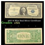 1957 $1 Blue Seal Silver Certificate Grades vf+