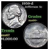 1959-d Jefferson Nickel 5c Grades GEM++ Unc