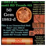 BU Shotgun Lincoln 1c roll, 1982-d 50 pcs Bank Wra