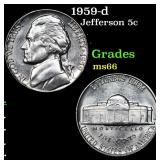 1959-d Jefferson Nickel 5c Grades GEM+ Unc