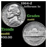 1964-d Jefferson Nickel 5c Grades GEM+ Unc