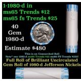 BU Shotgun Jefferson 5c roll, 1980-d 40 pcs Bank $