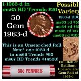 BU Shotgun Lincoln 1c roll, 1963-d 50 pcs Bank Wra