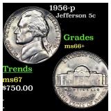 1956-p Jefferson Nickel 5c Grades GEM++ Unc