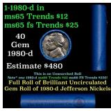 BU Shotgun Jefferson 5c roll, 1980-d 40 pcs Bank $