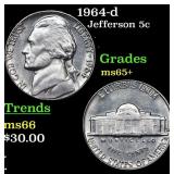 1964-d Jefferson Nickel 5c Grades GEM+ Unc