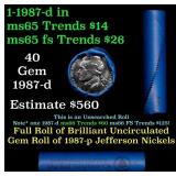 BU Shotgun Jefferson 5c roll, 1989-d 40 pcs Bank $