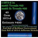 BU Shotgun Jefferson 5c roll, 1973-d 40 pcs Bank $