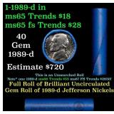 BU Shotgun Jefferson 5c roll, 1989-d 40 pcs Bank $