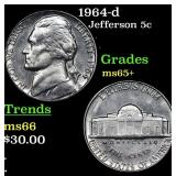1964-d Jefferson Nickel 5c Grades GEM+ Unc