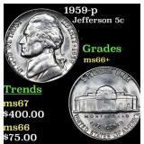 1959-p Jefferson Nickel 5c Grades GEM++ Unc