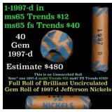 BU Shotgun Jefferson 5c roll, 1997-d 40 pcs Bank $