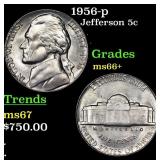 1956-p Jefferson Nickel 5c Grades GEM++ Unc