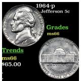 1964-p Jefferson Nickel 5c Grades GEM+ Unc