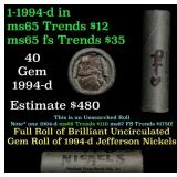 BU Shotgun Jefferson 5c roll, 1994-d 40 pcs Bank $