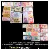Lot of 25 Different Foreign Notes, A Variety of Co