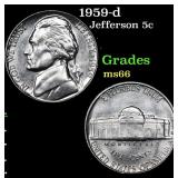 1959-d Jefferson Nickel 5c Grades GEM+ Unc