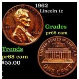 1962 Proof Lincoln Cent 1c Grades GEM++ Proof Came