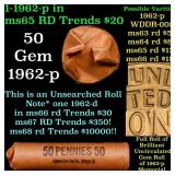 BU Shotgun Lincoln 1c roll, 1962-p 50 pcs Bank Wra