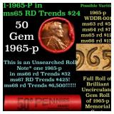 BU Shotgun Lincoln 1c roll, 1965-p 50 pcs Bank Wra