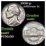 1956-p Jefferson Nickel 5c Grades GEM++ Unc