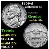 1959-d Jefferson Nickel 5c Grades Choice Unc+ 5fs
