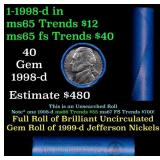 BU Shotgun Jefferson 5c roll, 1998-d 40 pcs Bank $