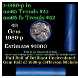 BU Shotgun Jefferson 5c roll, 1980-p 40 pcs Bank $