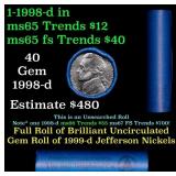 BU Shotgun Jefferson 5c roll, 1998-d 40 pcs Bank $