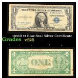 1935D $1 Blue Seal Silver Certificate Grades vf+
