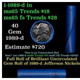 BU Shotgun Jefferson 5c roll, 1989-d 40 pcs Bank $