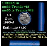 BU Shotgun Jefferson 5c roll, 1990-d 40 pcs Bank $