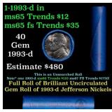 BU Shotgun Jefferson 5c roll, 1993-d 40 pcs Bank $