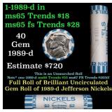 BU Shotgun Jefferson 5c roll, 1989-d 40 pcs Bank $