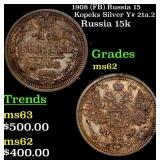 1908 (FB) Russia 15 Kopeks Silver Y# 21a.2 Grades