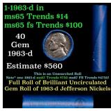 BU Shotgun Jefferson 5c roll, 1963-d 40 pcs Bank $