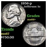 1956-p Jefferson Nickel 5c Grades GEM++ Unc