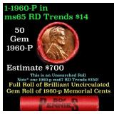 BU Shotgun Lincoln 1c roll, 1960-p 50 pcs Bank Wra