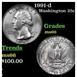 1991-d Washington Quarter 25c Grades GEM+ Unc