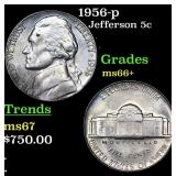 1956-p Jefferson Nickel 5c Grades GEM++ Unc