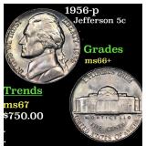 1956-p Jefferson Nickel 5c Grades GEM++ Unc