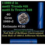 BU Shotgun Jefferson 5c roll, 1989-d 40 pcs Bank $