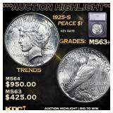 1925-s Peace Dollar 1 ms63+ SEGS