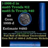 BU Shotgun Jefferson 5c roll, 1998-d 40 pcs Bank $